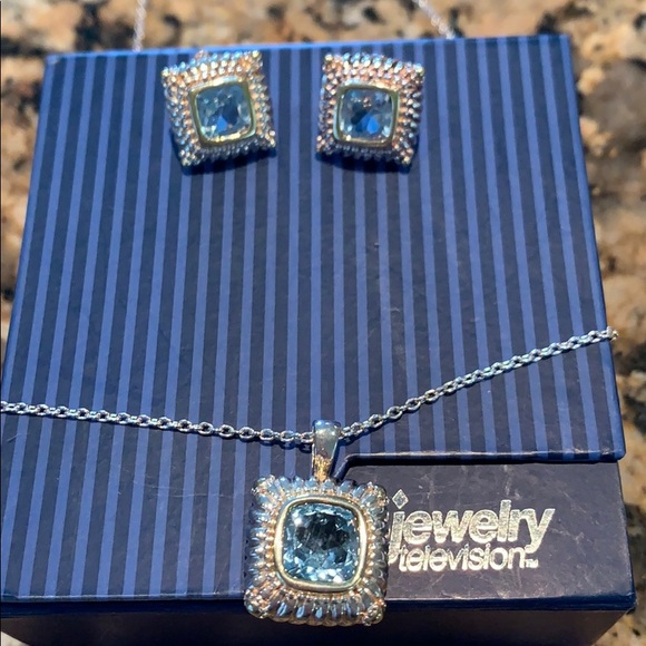 Silver blue topaz earrings and necklace set - Picture 2 of 2
